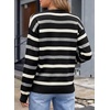 image:imageSidefeel Womens Floral Sweaters Long Sleeve Crewneck Striped 3D Flower Knit Loose Pullover Sweater Going Out TopsBlack Stripe