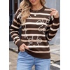 image:imageSidefeel Womens Floral Sweaters Long Sleeve Crewneck Striped 3D Flower Knit Loose Pullover Sweater Going Out TopsBrown Stripe