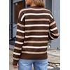 image:imageSidefeel Womens Floral Sweaters Long Sleeve Crewneck Striped 3D Flower Knit Loose Pullover Sweater Going Out TopsBrown Stripe