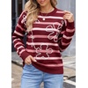 image:imageSidefeel Womens Floral Sweaters Long Sleeve Crewneck Striped 3D Flower Knit Loose Pullover Sweater Going Out TopsRed Stripe