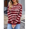 image:imageSidefeel Womens Floral Sweaters Long Sleeve Crewneck Striped 3D Flower Knit Loose Pullover Sweater Going Out TopsRed Stripe