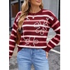 image:imageSidefeel Womens Floral Sweaters Long Sleeve Crewneck Striped 3D Flower Knit Loose Pullover Sweater Going Out TopsRed Stripe