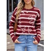 image:imageSidefeel Womens Floral Sweaters Long Sleeve Crewneck Striped 3D Flower Knit Loose Pullover Sweater Going Out TopsRed Stripe