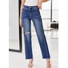 image:imageSidefeel Womens High Waisted Boyfriend Jeans Trendy Ripped Straight Leg Raw Hem Stretchy Ankle Denim PantsBluing