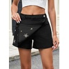 image:imageSidefeel Womens High Waisted Jean Shorts Stretchy Floral Mini Embroidered Wrap Denim Skort with PocketsBlack