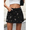 image:imageSidefeel Womens High Waisted Jean Shorts Stretchy Floral Mini Embroidered Wrap Denim Skort with PocketsBlack