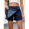 image:imageSidefeel Womens High Waisted Jean Shorts Stretchy Floral Mini Embroidered Wrap Denim Skort with PocketsBluing