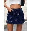 image:imageSidefeel Womens High Waisted Jean Shorts Stretchy Floral Mini Embroidered Wrap Denim Skort with PocketsBluing