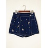 image:imageSidefeel Womens High Waisted Jean Shorts Stretchy Floral Mini Embroidered Wrap Denim Skort with PocketsBluing