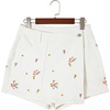 image:imageSidefeel Womens High Waisted Jean Shorts Stretchy Floral Mini Embroidered Wrap Denim Skort with PocketsWhite