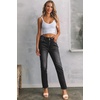 image:imageSidefeel Womens High Waisted Jeans Strechy Fashion Raw Hem Straight Leg Ankle Denim Pants with PocketsBlack