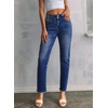 image:imageSidefeel Womens High Waisted Jeans Strechy Fashion Raw Hem Straight Leg Ankle Denim Pants with PocketsBlue