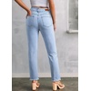 image:imageSidefeel Womens High Waisted Jeans Strechy Fashion Raw Hem Straight Leg Ankle Denim Pants with PocketsL Light Blue