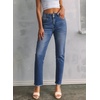 image:imageSidefeel Womens High Waisted Jeans Strechy Fashion Raw Hem Straight Leg Ankle Denim Pants with PocketsLight Blue