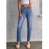 image:imageSidefeel Womens High Waisted Jeans Strechy Fashion Raw Hem Straight Leg Ankle Denim Pants with PocketsMist Blue