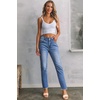 image:imageSidefeel Womens High Waisted Jeans Strechy Fashion Raw Hem Straight Leg Ankle Denim Pants with PocketsMist Blue