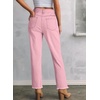 image:imageSidefeel Womens High Waisted Jeans Strechy Fashion Raw Hem Straight Leg Ankle Denim Pants with PocketsPink