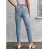 image:imageSidefeel Womens High Waisted Jeans Strechy Fashion Raw Hem Straight Leg Ankle Denim Pants with PocketsReal Teal