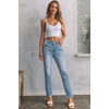 image:imageSidefeel Womens High Waisted Jeans Strechy Fashion Raw Hem Straight Leg Ankle Denim Pants with PocketsReal Teal