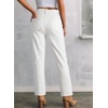 image:imageSidefeel Womens High Waisted Jeans Strechy Fashion Raw Hem Straight Leg Ankle Denim Pants with PocketsWhite