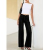 image:imageSidefeel Womens High Waisted Jeans Stretchy Seamed Wide Leg Denim Pants with PocketsBlack