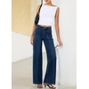 image:imageSidefeel Womens High Waisted Jeans Stretchy Seamed Wide Leg Denim Pants with PocketsBluing