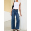 image:imageSidefeel Womens High Waisted Jeans Stretchy Seamed Wide Leg Denim Pants with PocketsDark Blue