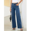 image:imageSidefeel Womens High Waisted Jeans Stretchy Seamed Wide Leg Denim Pants with PocketsDark Blue
