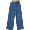 image:imageSidefeel Womens High Waisted Jeans Stretchy Seamed Wide Leg Denim Pants with PocketsDark Blue