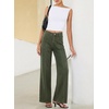 image:imageSidefeel Womens High Waisted Jeans Stretchy Seamed Wide Leg Denim Pants with PocketsGreen