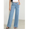image:imageSidefeel Womens High Waisted Jeans Stretchy Seamed Wide Leg Denim Pants with PocketsIceland Blue