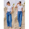 image:imageSidefeel Womens High Waisted Jeans Stretchy Seamed Wide Leg Denim Pants with PocketsLight Blue