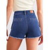 image:imageSidefeel Womens Jean Cargo Shorts High Waisted Stretchy Trendy Raw Hem Denim Shorts with PocketsDeep Blue