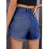 image:imageSidefeel Womens Jean Cargo Shorts High Waisted Stretchy Trendy Raw Hem Denim Shorts with PocketsDeep Blue
