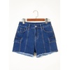 image:imageSidefeel Womens Jean Cargo Shorts High Waisted Stretchy Trendy Raw Hem Denim Shorts with PocketsDeep Blue