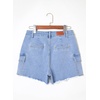image:imageSidefeel Womens Jean Cargo Shorts High Waisted Stretchy Trendy Raw Hem Denim Shorts with PocketsLight Blue