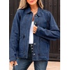 image:imageSidefeel Womens Jean Jacket Long Sleeve Button Down Ruffled Denim Jacket ShacketDark Blue