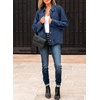 image:imageSidefeel Womens Jean Jacket Long Sleeve Button Down Ruffled Denim Jacket ShacketDark Blue