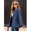 image:imageSidefeel Womens Jean Jacket Long Sleeve Button Down Ruffled Denim Jacket ShacketDark Blue
