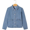 image:imageSidefeel Womens Jean Jacket Long Sleeve Button Down Ruffled Denim Jacket ShacketIceland Blue