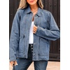 image:imageSidefeel Womens Jean Jacket Long Sleeve Button Down Ruffled Denim Jacket ShacketIceland Blue