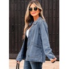 image:imageSidefeel Womens Jean Jacket Long Sleeve Button Down Ruffled Denim Jacket ShacketIceland Blue