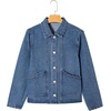 image:imageSidefeel Womens Jean Jacket Long Sleeve Button Down Ruffled Denim Jacket ShacketLight Blue