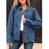 image:imageSidefeel Womens Jean Jacket Long Sleeve Button Down Ruffled Denim Jacket ShacketLight Blue
