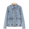 image:imageSidefeel Womens Jean Jacket Long Sleeve Button Down Ruffled Denim Jacket ShacketMyosotis
