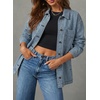 image:imageSidefeel Womens Jean Jacket Oversized Boyfriend Button Up Long Sleeve Split Zimbaplatinum Denim JacketsStripe Sky Blue