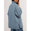 image:imageSidefeel Womens Jean Jacket Oversized Boyfriend Button Up Long Sleeve Split Zimbaplatinum Denim JacketsStripe Sky Blue