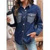 image:imageSidefeel Womens Jean Jacket Oversized Boyfriend Shacket Button Down Long Sleeve Trendy Tonal Wash Denim JacketsDeep Blue