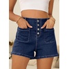 image:imageSidefeel Womens Jean Shorts Button Fly Stretchy High Waisted Summer Outfit Denim ShortsBluing