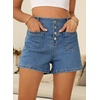 image:imageSidefeel Womens Jean Shorts Button Fly Stretchy High Waisted Summer Outfit Denim ShortsDark Blue